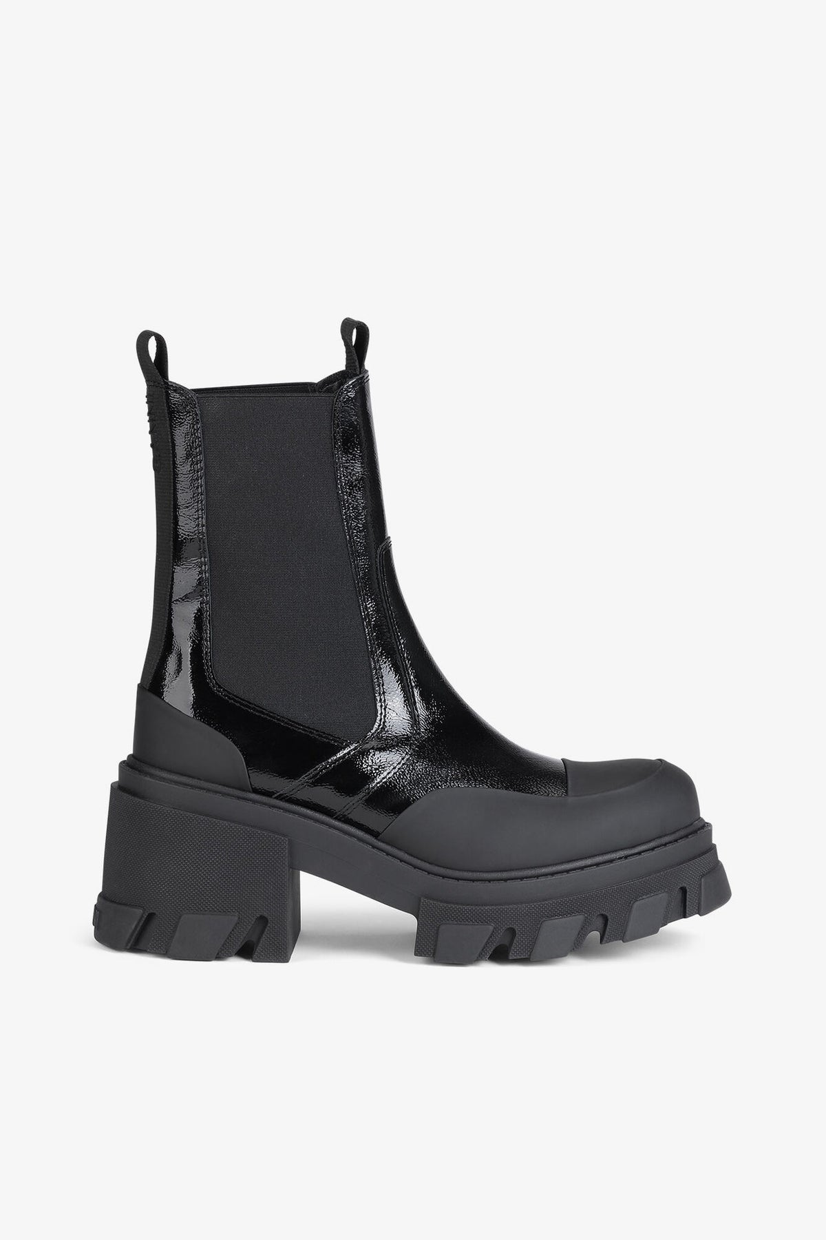 Cleated Heeled Mid Chelsea Boots in Black Naplack