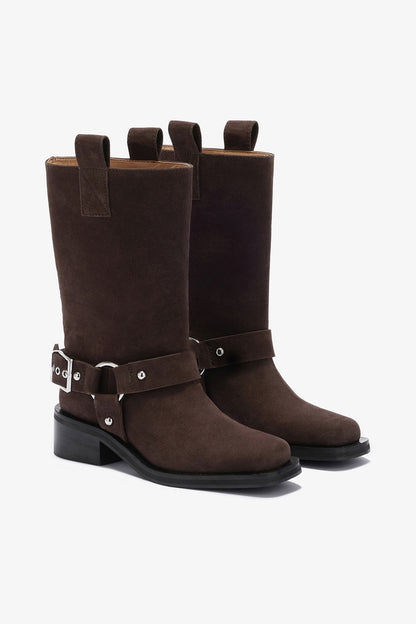 Mid Shaft Biker Boot in Brown Suede