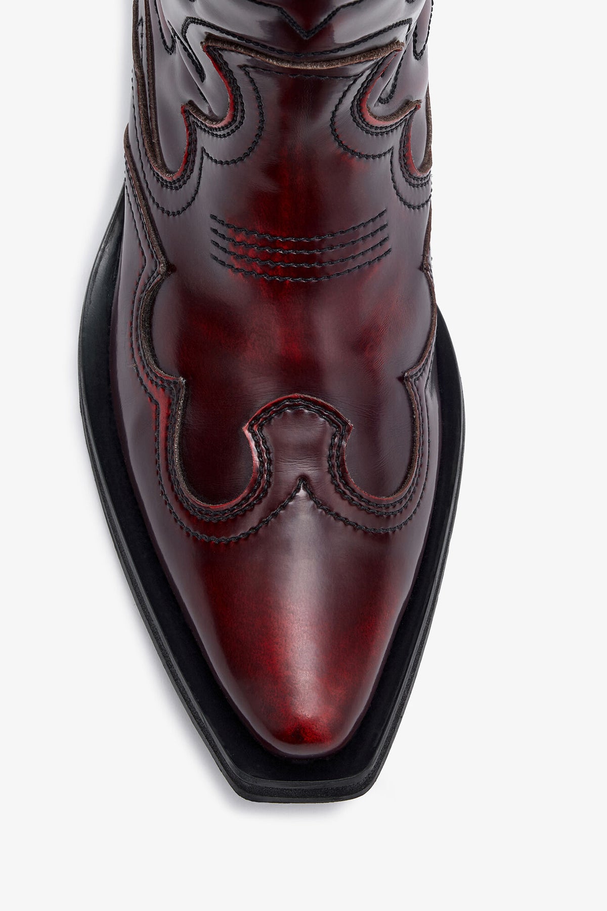 Mid Shaft Embroidered Western Boots in Burgundy