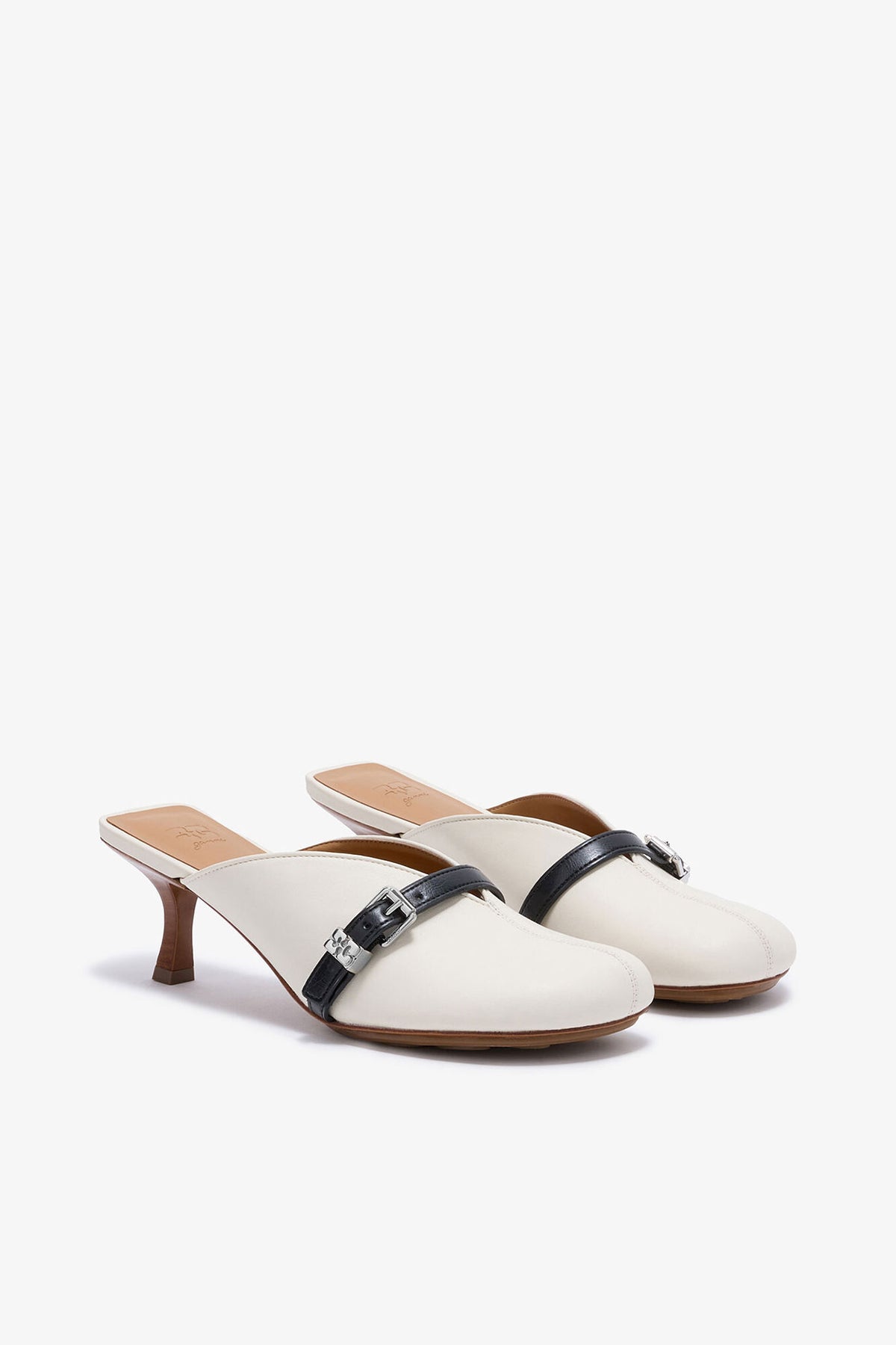 Sue Heeled Mules in white