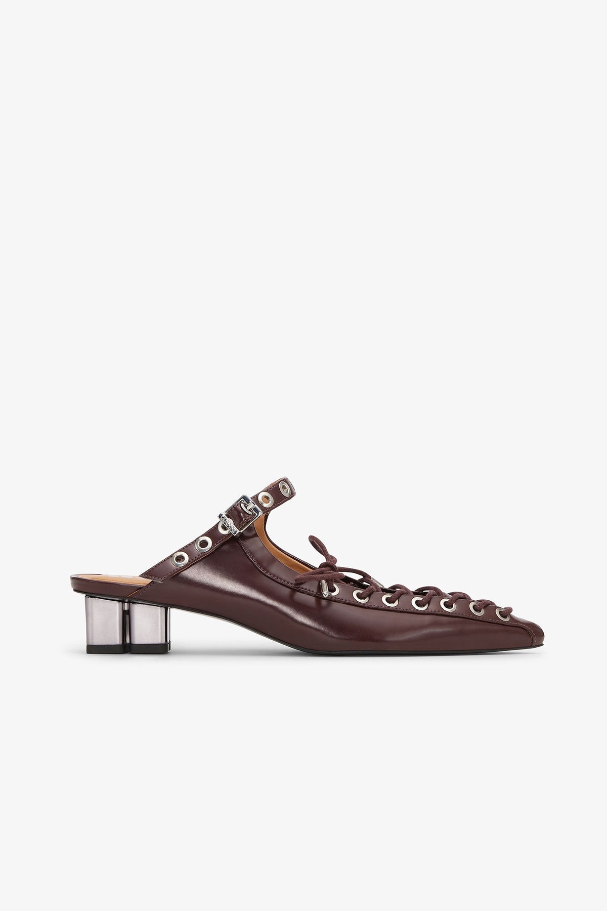Lace-Up Mules in Brown Oleatex