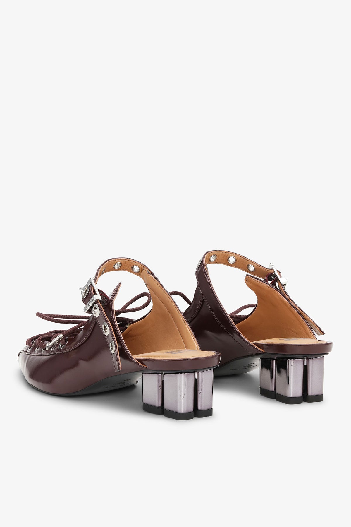 Lace-Up Mules in Brown Oleatex