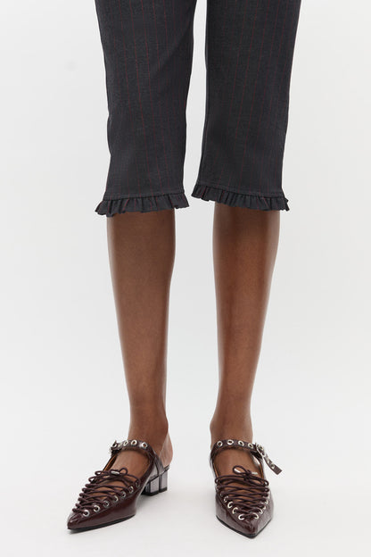 Lace-Up Mules in Brown Oleatex