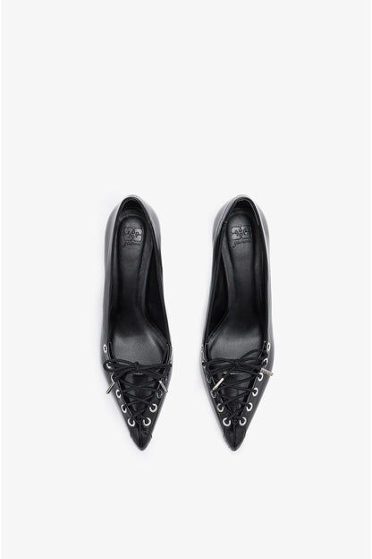 Lace Up Butterfly High Pump in Black
