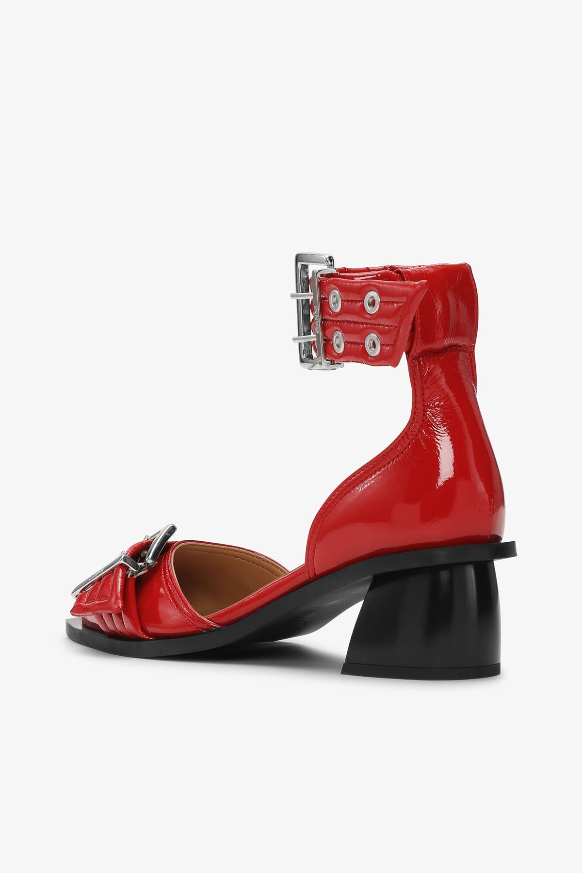 Red Feminine Buckle Open Cut Pumps