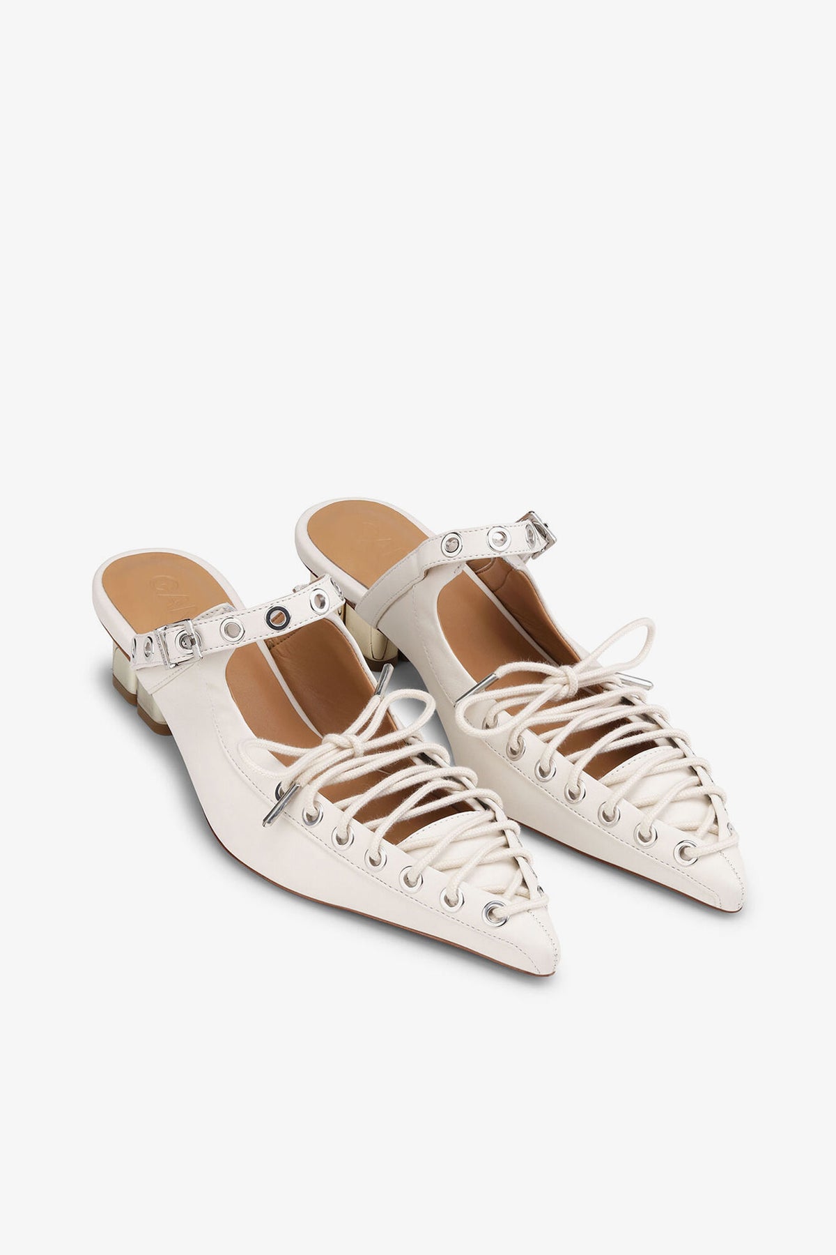 Lace-Up Mules in Ivory