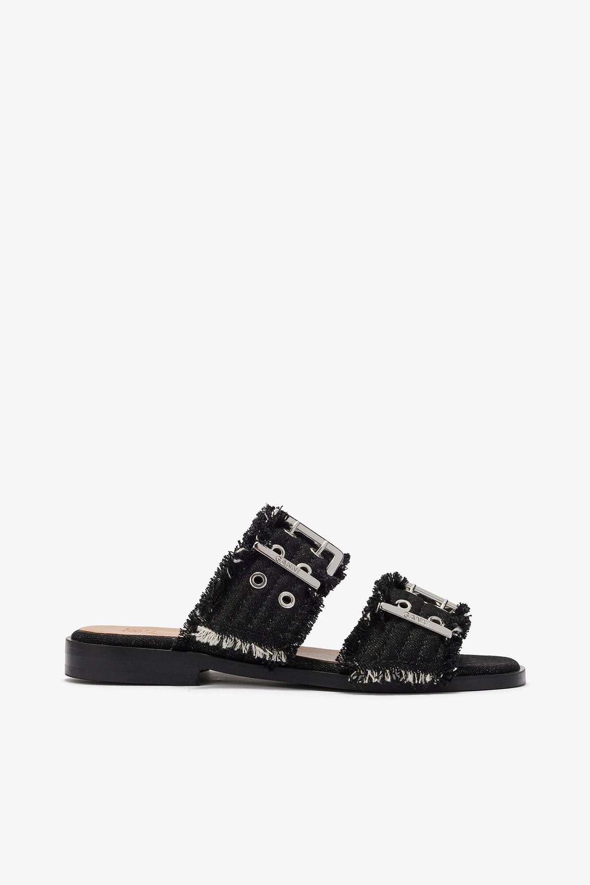 Feminine Buckle Two-Strap Sandals in Black