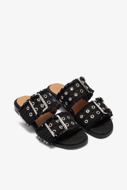 Feminine Buckle Two-Strap Sandals in Black
