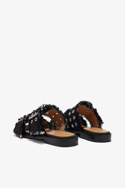 Feminine Buckle Two-Strap Sandals in Black