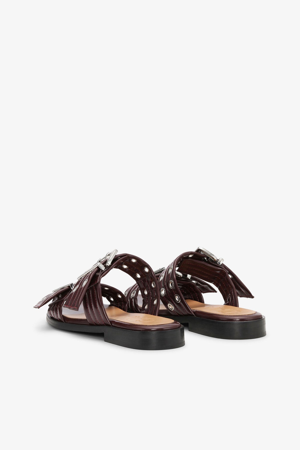 Feminine Buckle Two-Strap Sandals in Burgundy