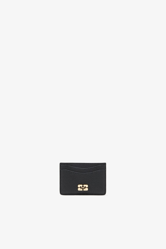 Black Card Holder in Grained Black with Gold