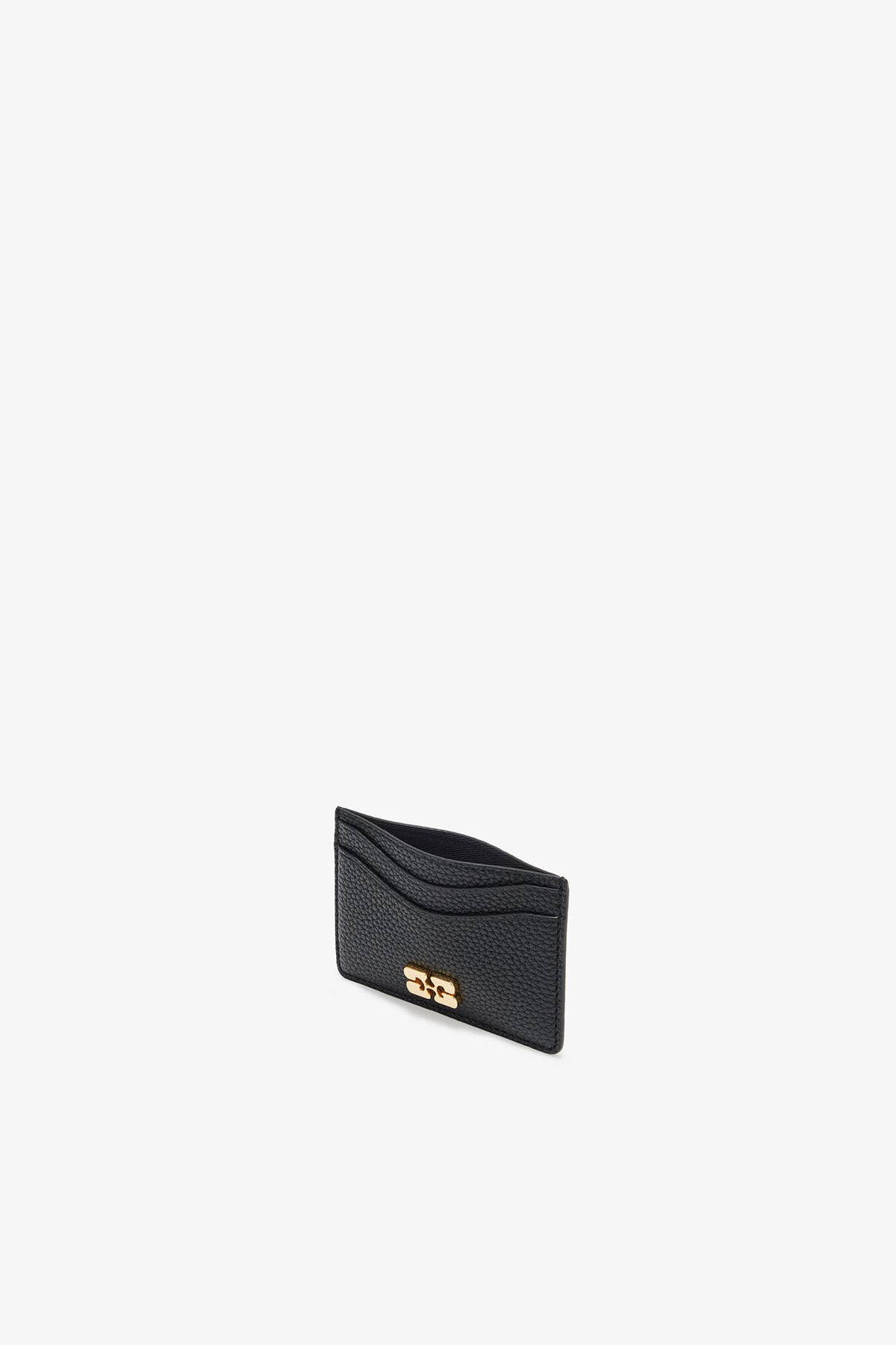 Black Card Holder in Grained Black with Gold