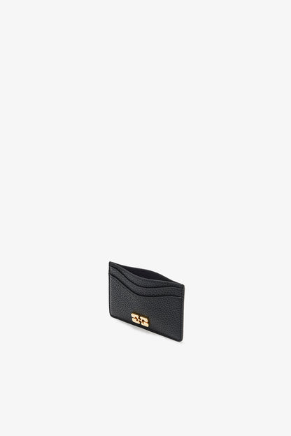 Black Card Holder in Grained Black with Gold