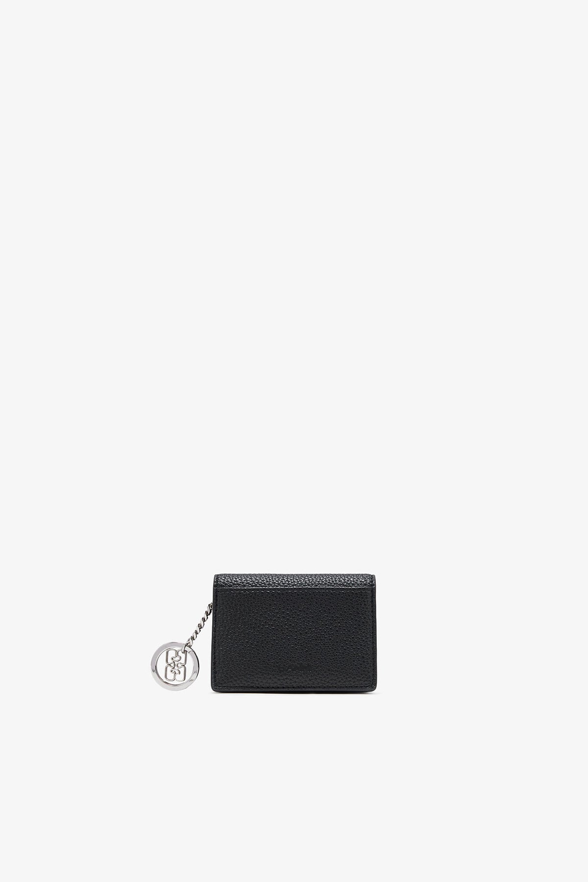 Black Card Holder With Flap in Grained Black