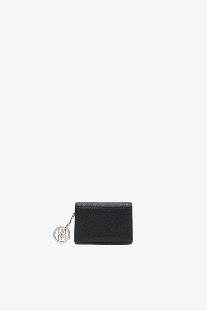 Black Card Holder With Flap in Grained Black