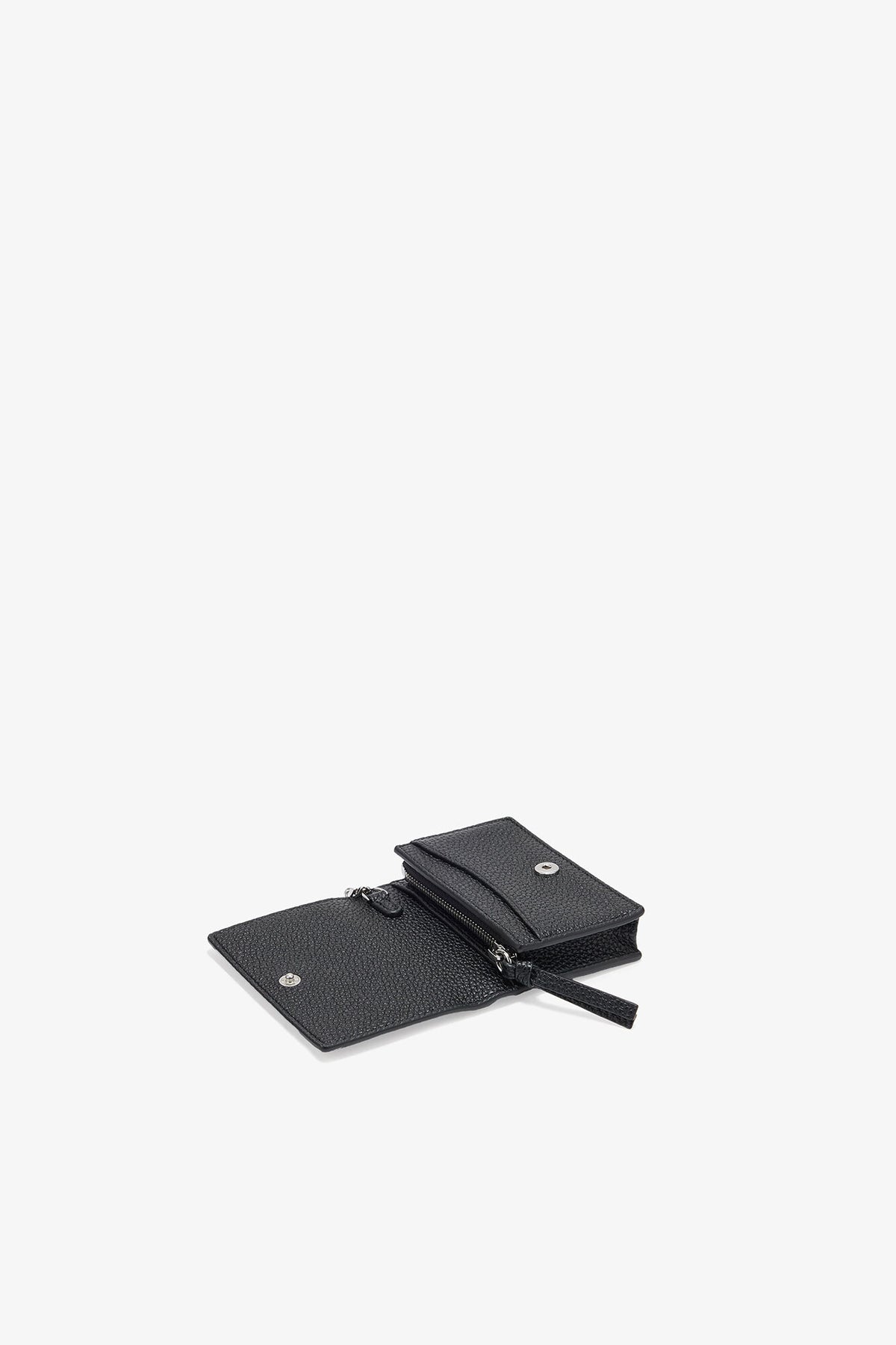 Black Card Holder With Flap in Grained Black