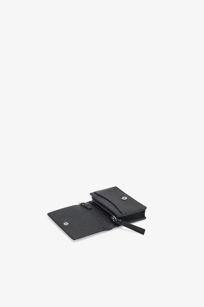 Black Card Holder With Flap in Grained Black