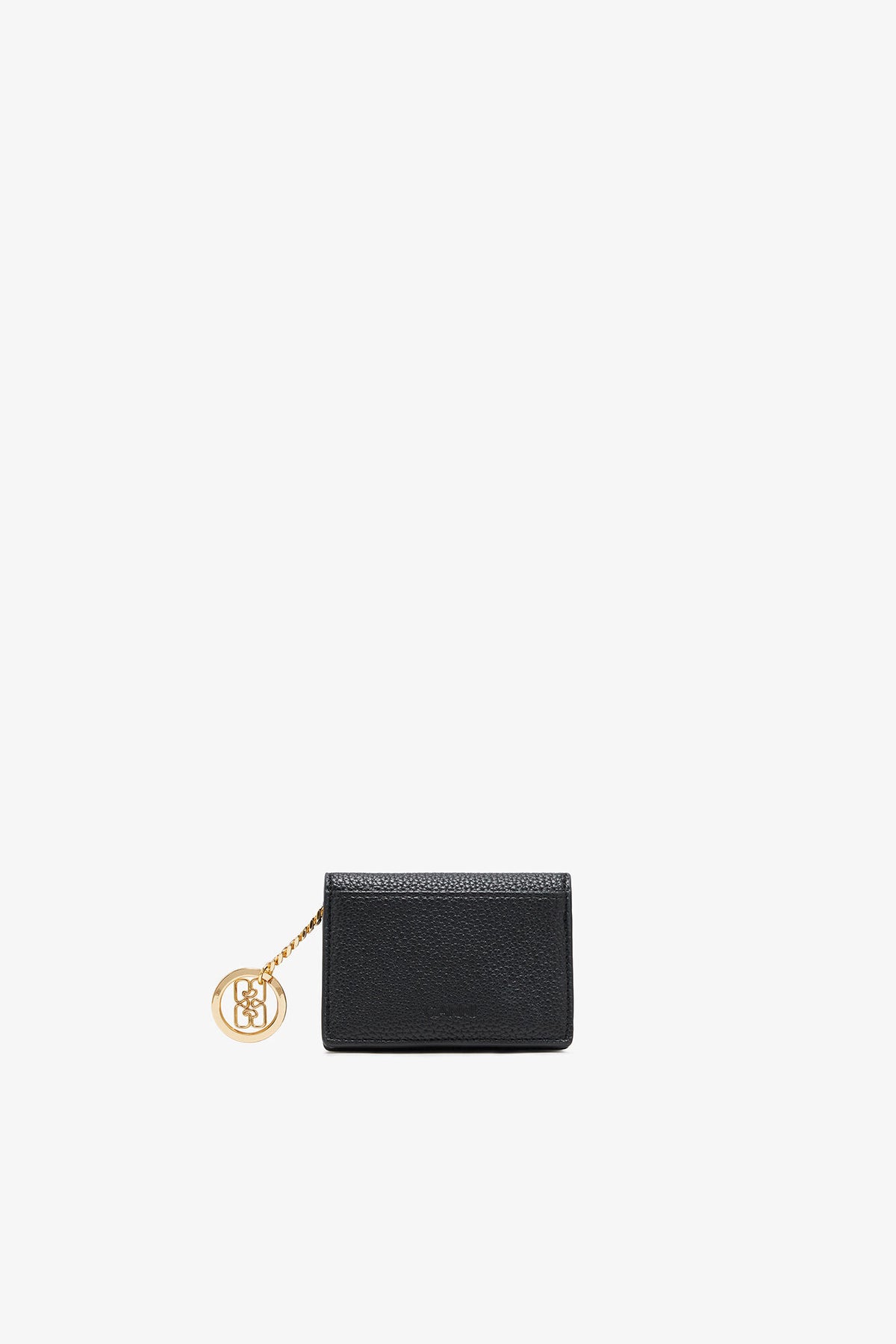 Black Card Holder With Flap in Grained Black with Gold