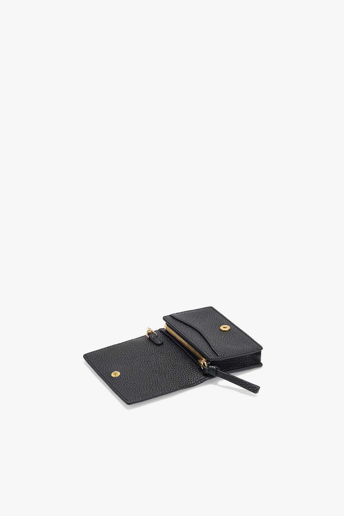 Black Card Holder With Flap in Grained Black with Gold