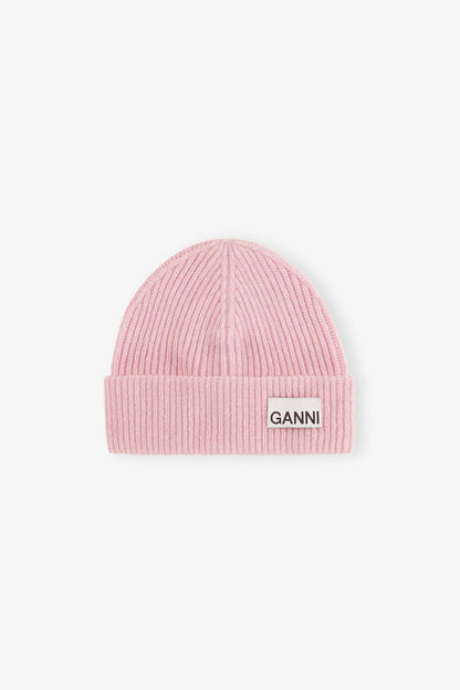 Mauve Chalk Light Pink Fitted Rib Knit Wool Beanie
