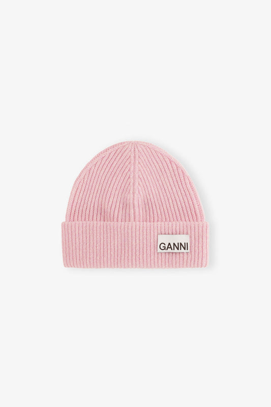 Mauve Chalk Light Pink Fitted Rib Knit Wool Beanie
