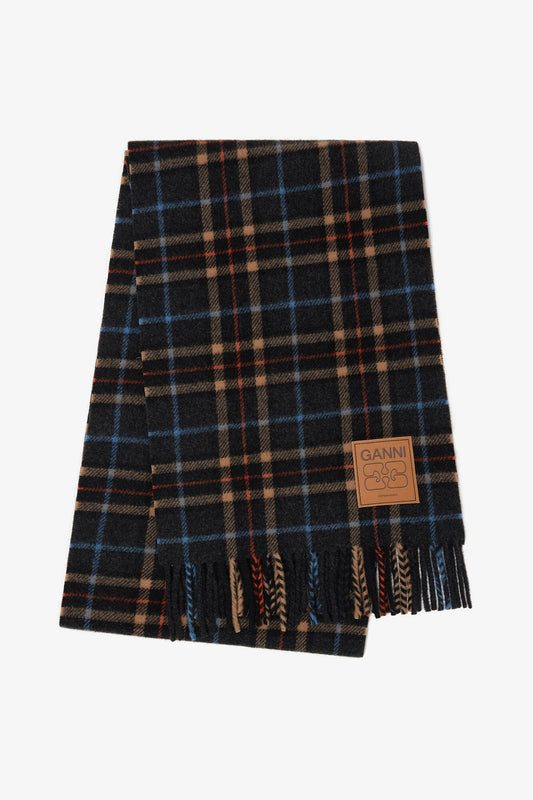 Charcoal Grey Check Wool Scarf