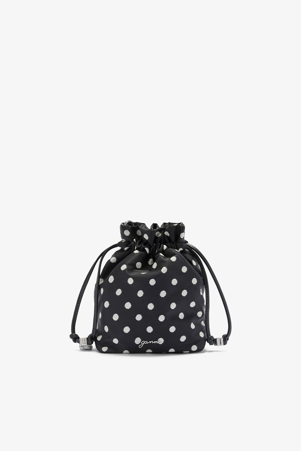 Black Printed Bou Bucket Pouch with Dots