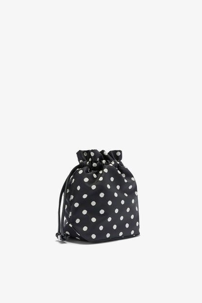Black Printed Bou Bucket Pouch with Dots