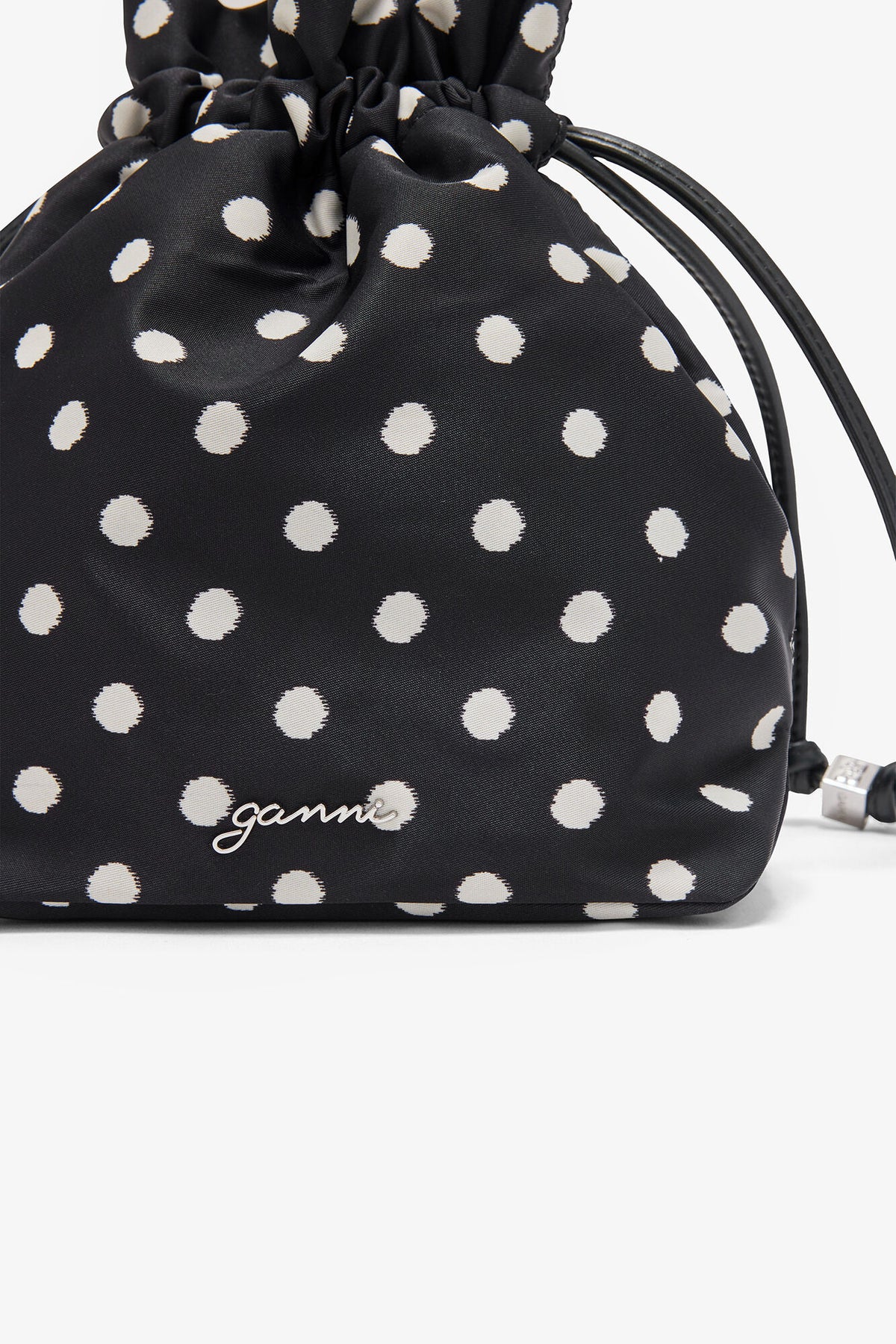 Black Printed Bou Bucket Pouch with Dots