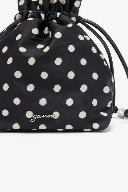 Black Printed Bou Bucket Pouch with Dots