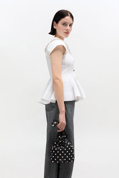 Black Printed Bou Bucket Pouch with Dots