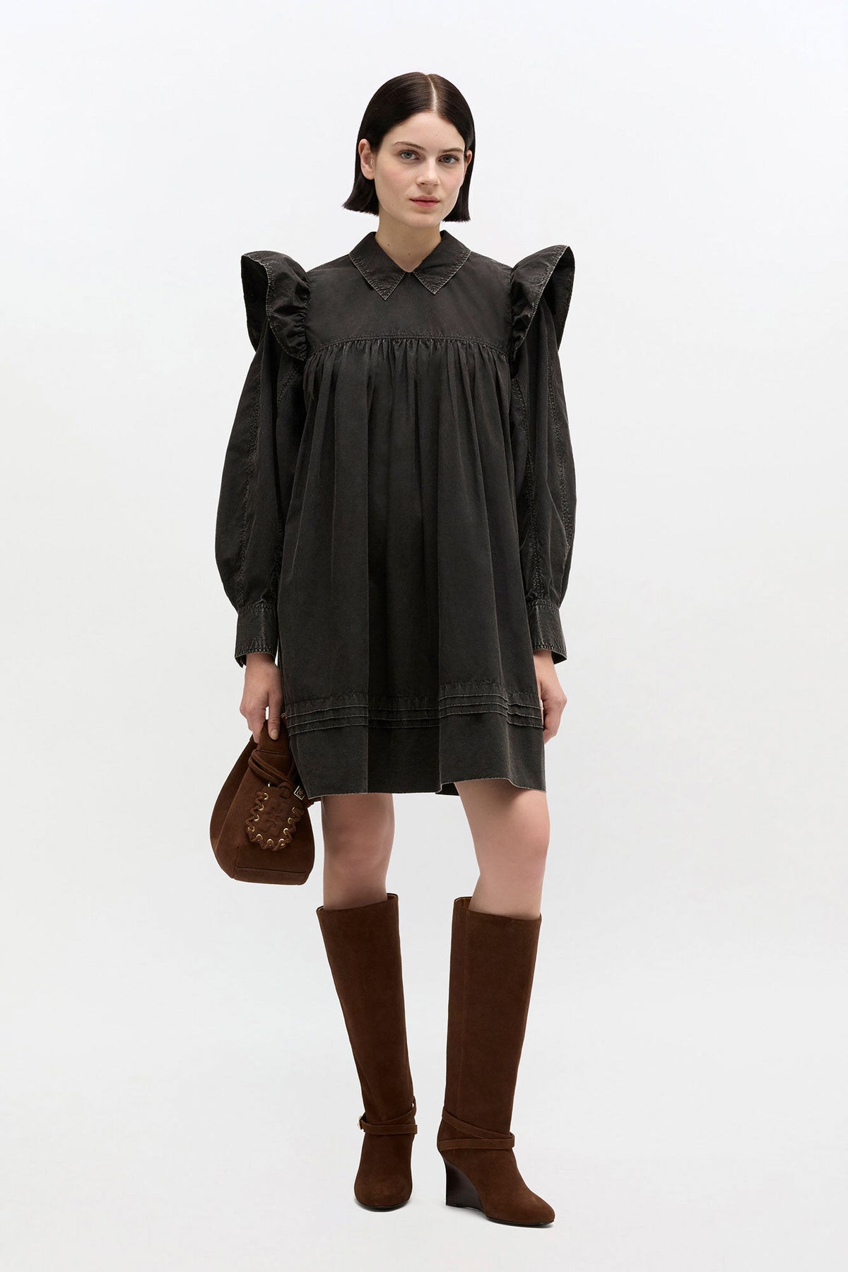 Black Washed Mini Shirt Dress